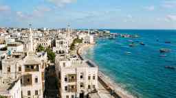 Coastal Somali landscape with blue water and shoreline